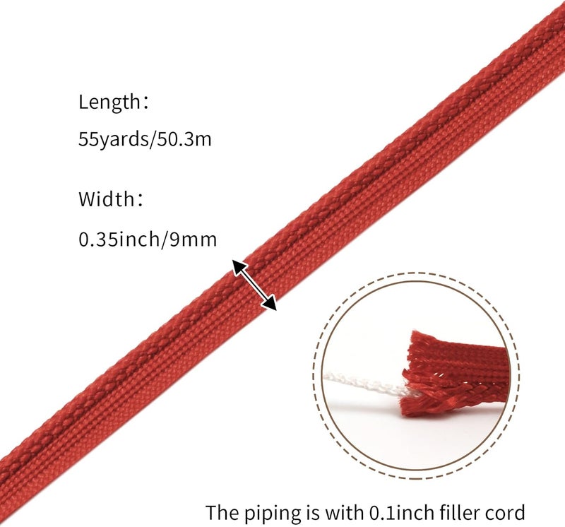 YRCLASYTRIM 0.35inch,(55Yards) Sewing Piping Trim,Shining Polyesterter Cord Trim,for Sewing Clothing,Hometextile, Decoration DIY Crafts Edge Piping Embellishments,30Colour (Tomato) - Image 2